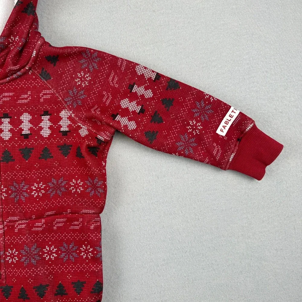 Fabletics Jumpsuit Kids 3T Red Fair Isle Snowman Hooded Fleece Romper OY2500505